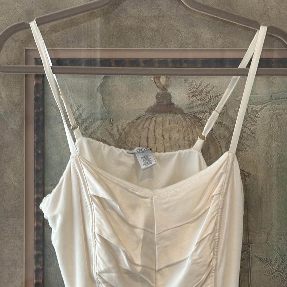 NWT Cache Ivory Ruched Satin Fitted Top w/ Spaghetti Straps - Picture 2 of 10